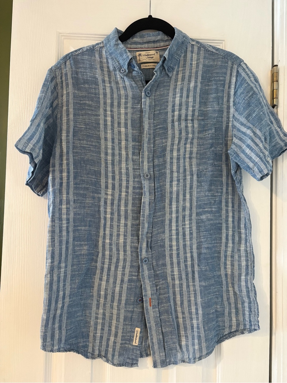 Weatherproof Light Blue Striped Short-Sleeve Button-Down Shirt